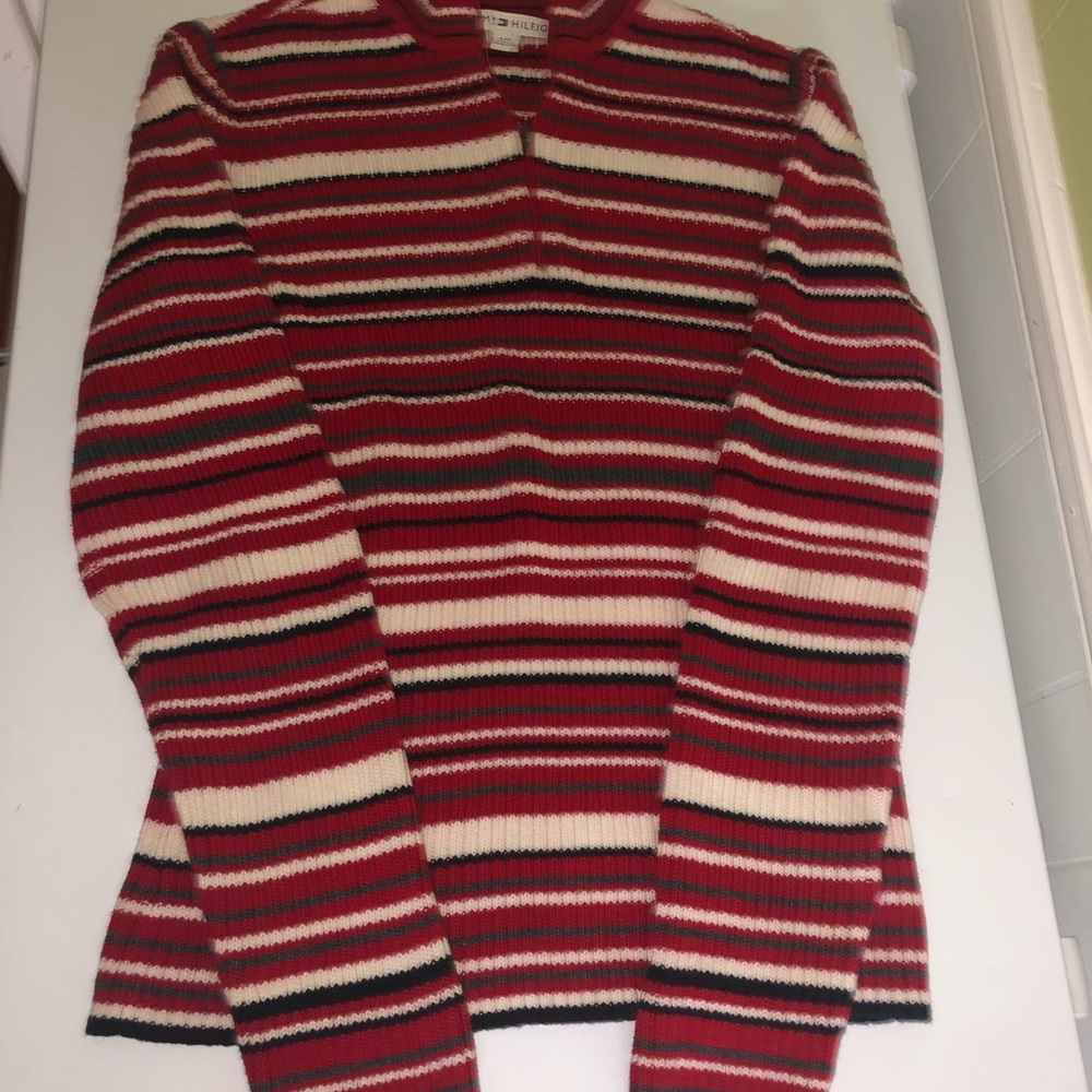 Tommy Hilfiger Women’s Large Nautical Stripe Quarter Zip Sweater VTG